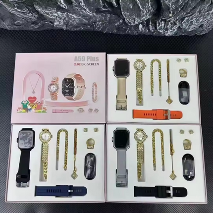 A59 Plus Ladies Premium Smartwatch Bundle: Includes 2 Straps, 1 Classic Watch, and Jewelry Set with Bluetooth Calling and 2.02" Big IPS Screen Display Smartwatch