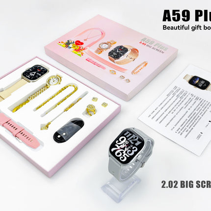 A59 Plus Ladies Premium Smartwatch Bundle: Includes 2 Straps, 1 Classic Watch, and Jewelry Set with Bluetooth Calling and 2.02" Big IPS Screen Display Smartwatch