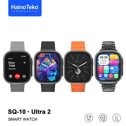 Haino Teko Germany SQ10 Ultra 2 AMOLED Display Smart Watch With 4 Spair Strap and Wireless Charger for Gents and Boys Black