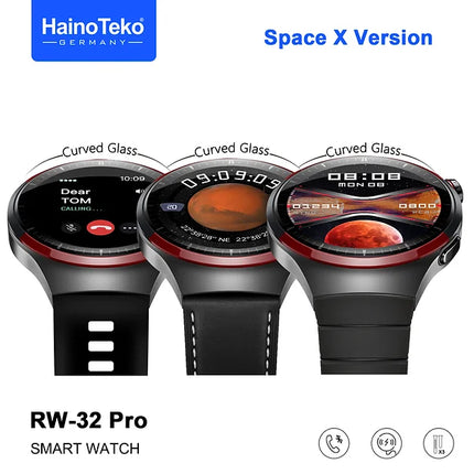 Haino Teko Germany Men’s 4 pro RW 32 Pro AMOLED Round Smart Watch HD Curved Display with Three Set Strap and Wireless charger Space X Version