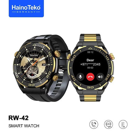 Haino Teko Germany RW42 Round Shape Large Screen AMOLED Display Smart Watch With 2 Pair Straps and Wireless Charger For Men's and Boys