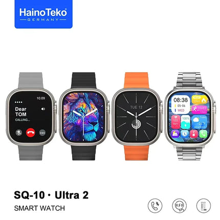 Haino Teko Germany SQ10 Ultra 2 AMOLED Display Smart Watch With 4 Spair Strap and Wireless Charger for Gents and Boys Black