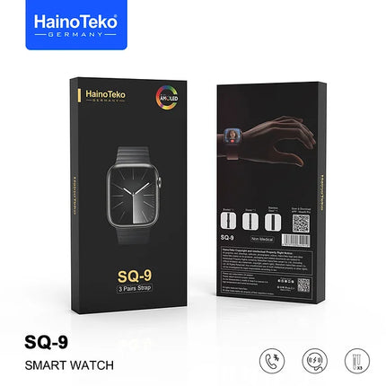 Haino Teko SQ9 Smart Watch with AMOLED Display, 3 Strap Options, Wireless Charging, Black