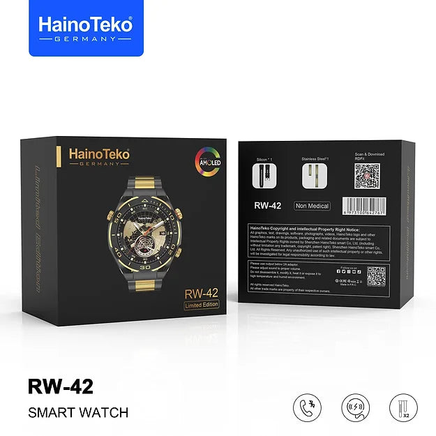 Haino Teko Germany RW42 Round Shape Large Screen AMOLED Display Smart Watch With 2 Pair Straps and Wireless Charger For Men's and Boys