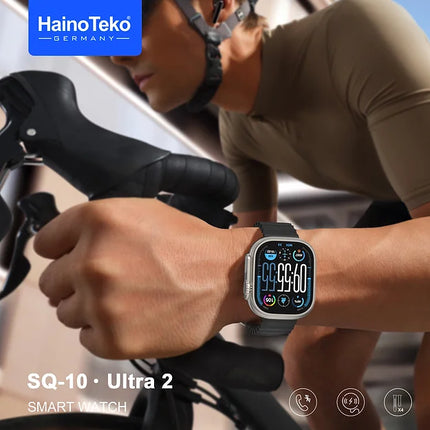 Haino Teko Germany SQ10 Ultra 2 AMOLED Display Smart Watch With 4 Spair Strap and Wireless Charger for Gents and Boys Black