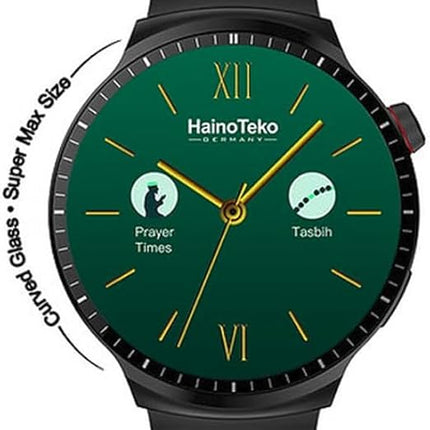 Haino Teko Germany RW50 Super Max Size Round Shape Curved AMOLED Display Smart Watch With 3 Pair Straps For Gents and Boys Black