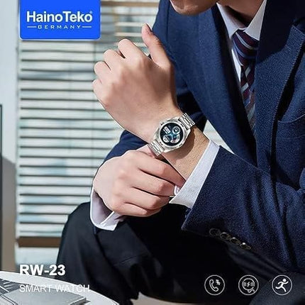 Haino Teko Germany Smart Watch Stainless Steel Bluetooth Call Music Sports Health Heart Monitoring for Android and IOS, Silver, RW23