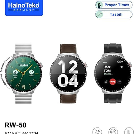 Haino Teko Germany RW50 Super Max Size Round Shape Curved AMOLED Display Smart Watch With 3 Pair Straps For Gents and Boys Black