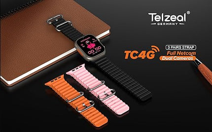 Telzeal TC4G Dual Camera 2.2 inch Full Display 4g Netcom with 3 Pairs Strap Compatible with iOS and Android Men's and Women's