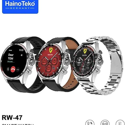 Haino Teko Germany RW47 Round Shape AMOLED Display Smart Watch With 3 Pair Straps and Wireless Charger For Men's Black