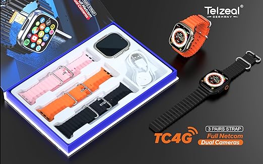 Telzeal TC4G Dual Camera 2.2 inch Full Display 4g Netcom with 3 Pairs Strap Compatible with iOS and Android Men's and Women's