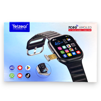 Telzeal Germany TC6G 2.2 Inch Full Screen Display Smart Watch With Sim Slot 3 Pair Straps