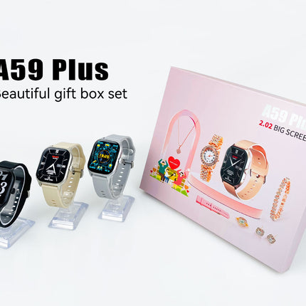 A59 Plus Ladies Premium Smartwatch Bundle: Includes 2 Straps, 1 Classic Watch, and Jewelry Set with Bluetooth Calling and 2.02" Big IPS Screen Display Smartwatch