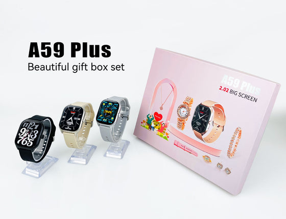 A59 Plus Ladies Premium Smartwatch Bundle: Includes 2 Straps, 1 Classic Watch, and Jewelry Set with Bluetooth Calling and 2.02" Big IPS Screen Display Smartwatch