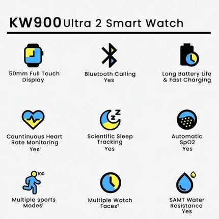 KW900 Ultra 2 Smartwatch - HD Display - Wireless Charging - BT Calling